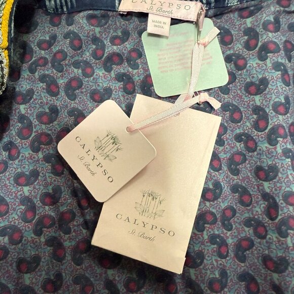 Calypso St. Barth Navy Akillna Ikat Jacket With Colorful Embroidered Mirror Deta - Picture 10 of 11